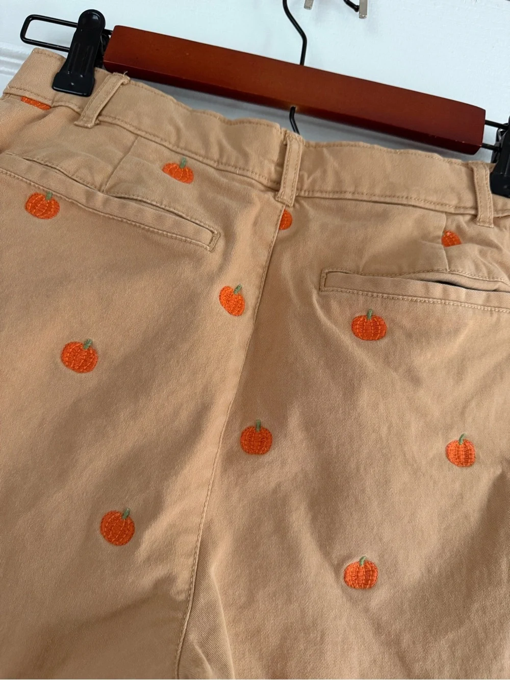 Like New Gymboree Tan Chinos with Orange Pumpkin Embroidery